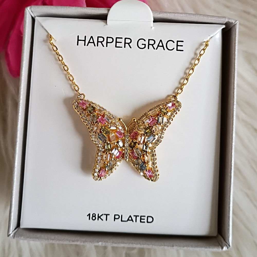 Harper Grace Cubic Zirconia 18 Karat Gold Plated Butterfly Pendant Necklace
